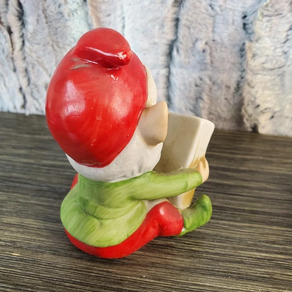 Christmas Elf Figurines Vintage Homco Ceramic Porcelain Set of Two 3.75